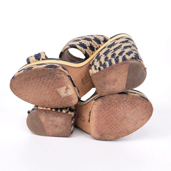 Tory Burch Heels Womens 8 Sandals Slip On Platform Slide Chunky Jute Woven Lola - Picture 4 of 10